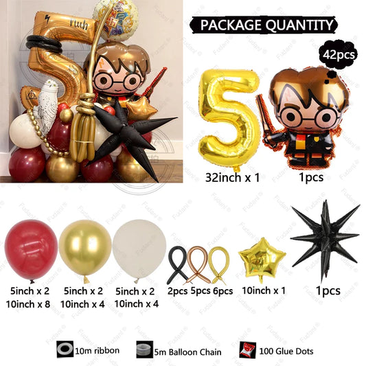 42PCS Harry Potter Magic Broom Party Balloon Column Set