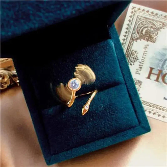 Gold-Plated Snitch Ring – Harries Cosplay Jewelry with Rotatable Wings