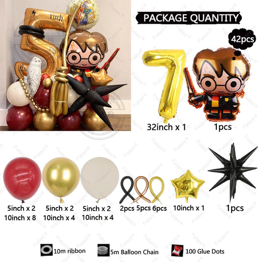 42PCS Harry Potter Magic Broom Party Balloon Column Set