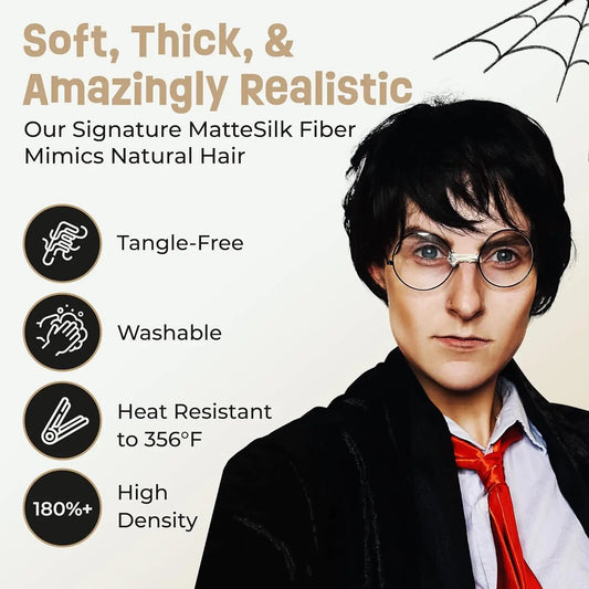 Boy Wizard Wig & Glasses Character Set